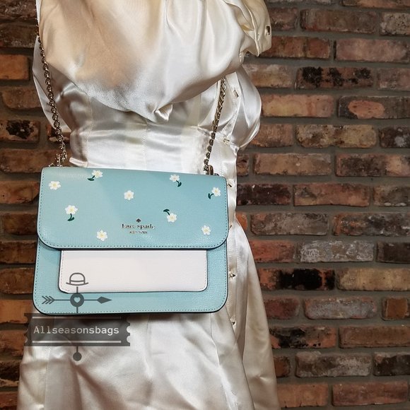 Kate Spade Remi Embroidered Lea Aphrodite Green Spring Flap Chain Crossbody NWT - Picture 2 of 13